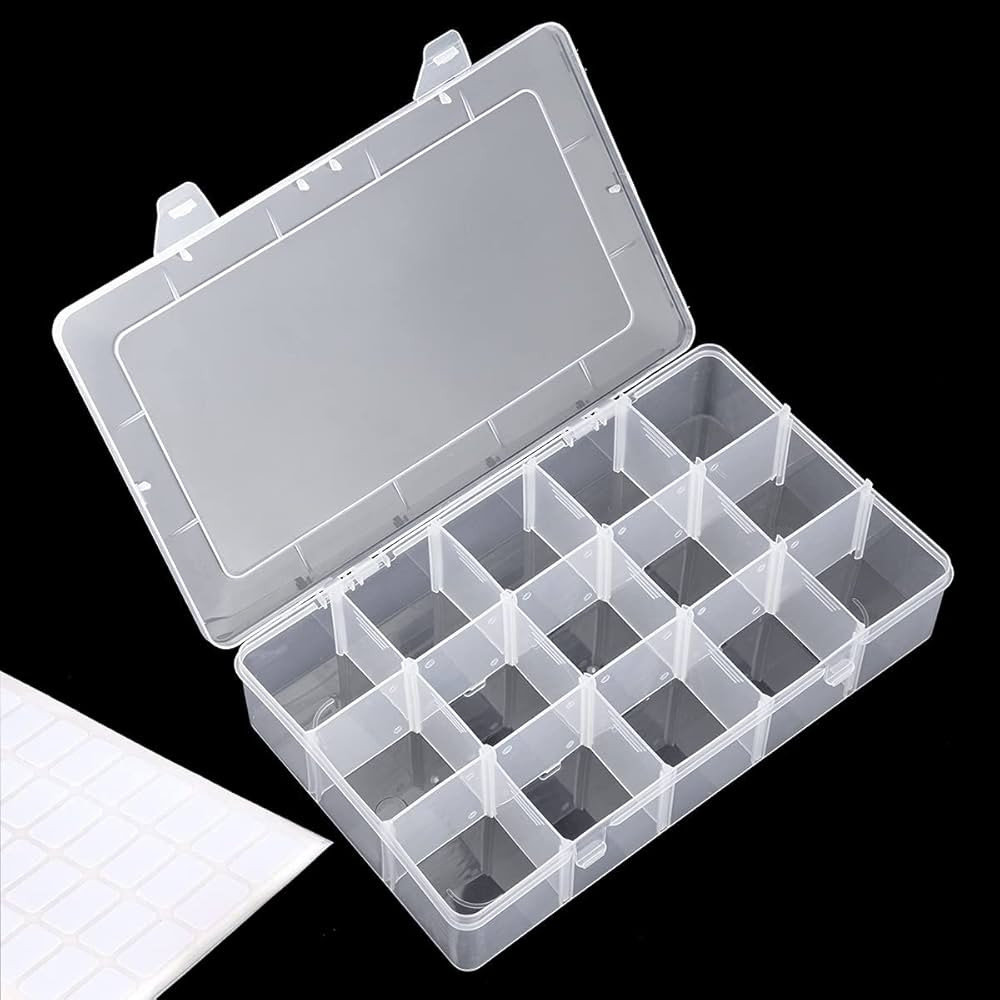 Snowkingdom Large 15 Grid Clear Organizer Box Adjustable Dividers - Plastic Compartment Storage C... | Amazon (US)