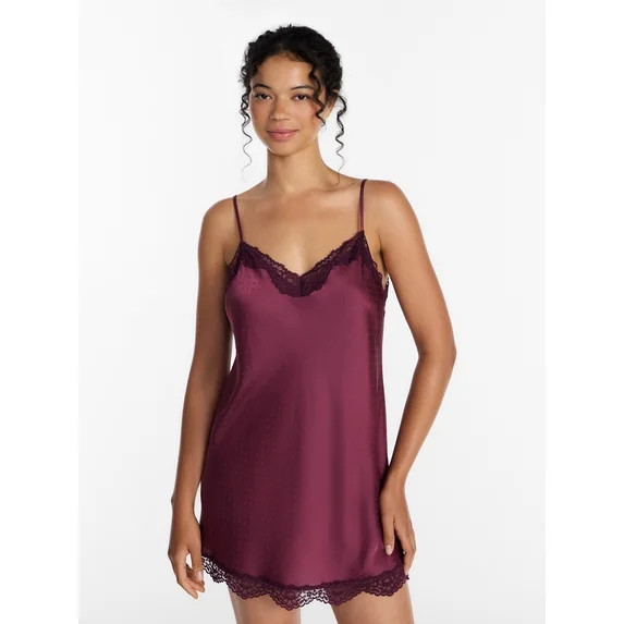 Joyspun Women’s Lace Trim Stretch Satin Chemise, Sizes S-3X | Walmart (US)