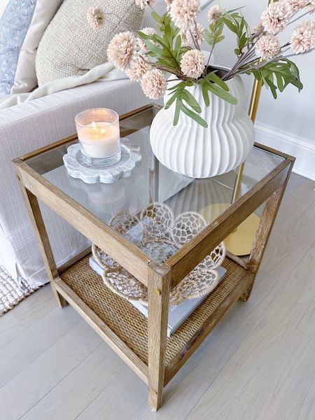 Sharing the most perfect side table from @nathanjames that you need NOW!! Currently on sale for under $150 and so fun to style year round!! 🙌🏼 

Love the pretty rattan and glass shelves, and wire brushed detailing! Nathan James has amazing furniture that allows you to create a gorgeous home at a super affordable price point! 🤗 #NathanJamesPartner

#LTKSaleAlert #LTKHome
