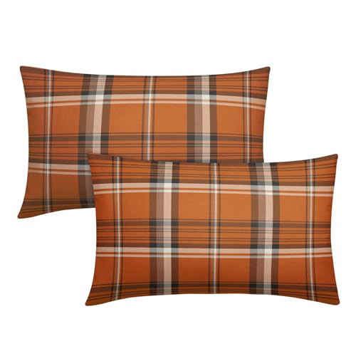 Fall Plaid Pillow Covers 12x20 Set of 2 Burnt Orange Blue Buffalo Plaid Tartan Print Autumn Colored Decorative Outdoor Pillowcases Farmhouse Rustic Throw Cushion Case Decor for Home Couch Sofa Bed | Amazon (US)