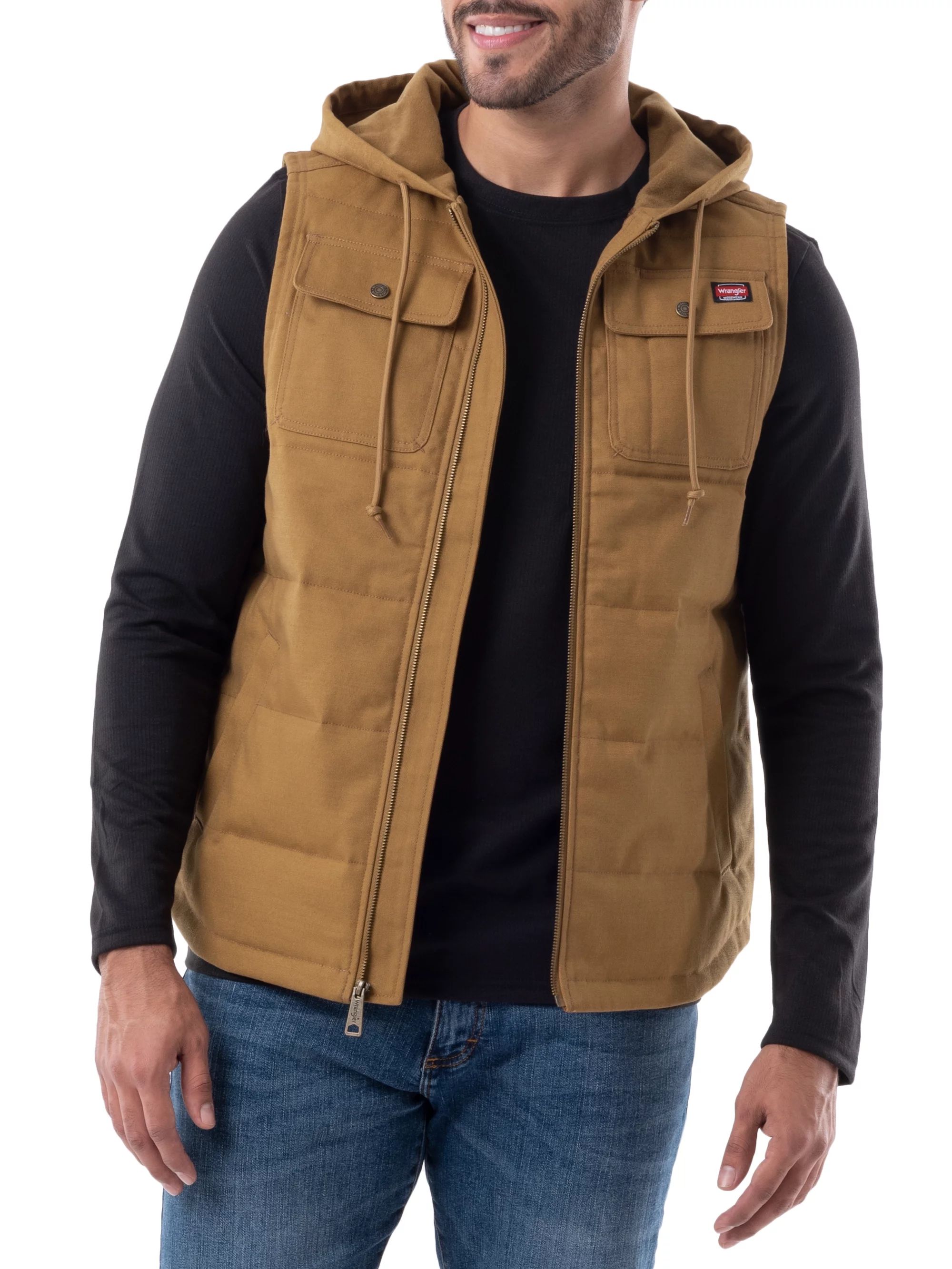 Wrangler Workwear Men's & Big Men's Quilted Lined Duck Vest with Hood, Sizes S-5XL | Walmart (US)