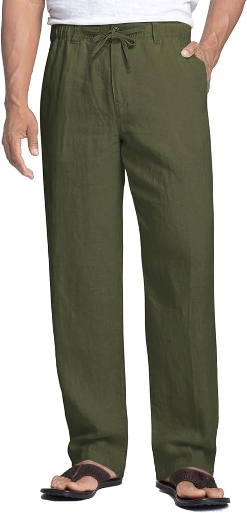COOFANDY Men's Linen Pants Casual Beach Summer Pant Elastic Waist Drawstring Lightweight Trousers | Amazon (US)
