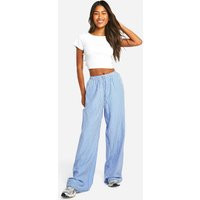 Womens Gingham Wide Leg Drawstring Trouser - Blue - 4 | boohoo (US & Canada)