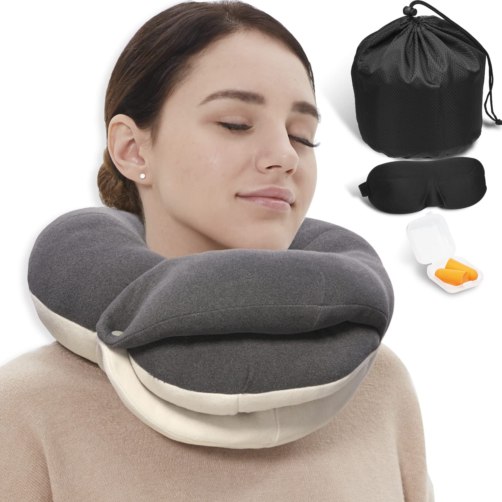 BUYUE Travel Neck Pillows for Airplanes, 360° Head Support Sleep for Long Flight, Skin-Friendly ... | Amazon (US)