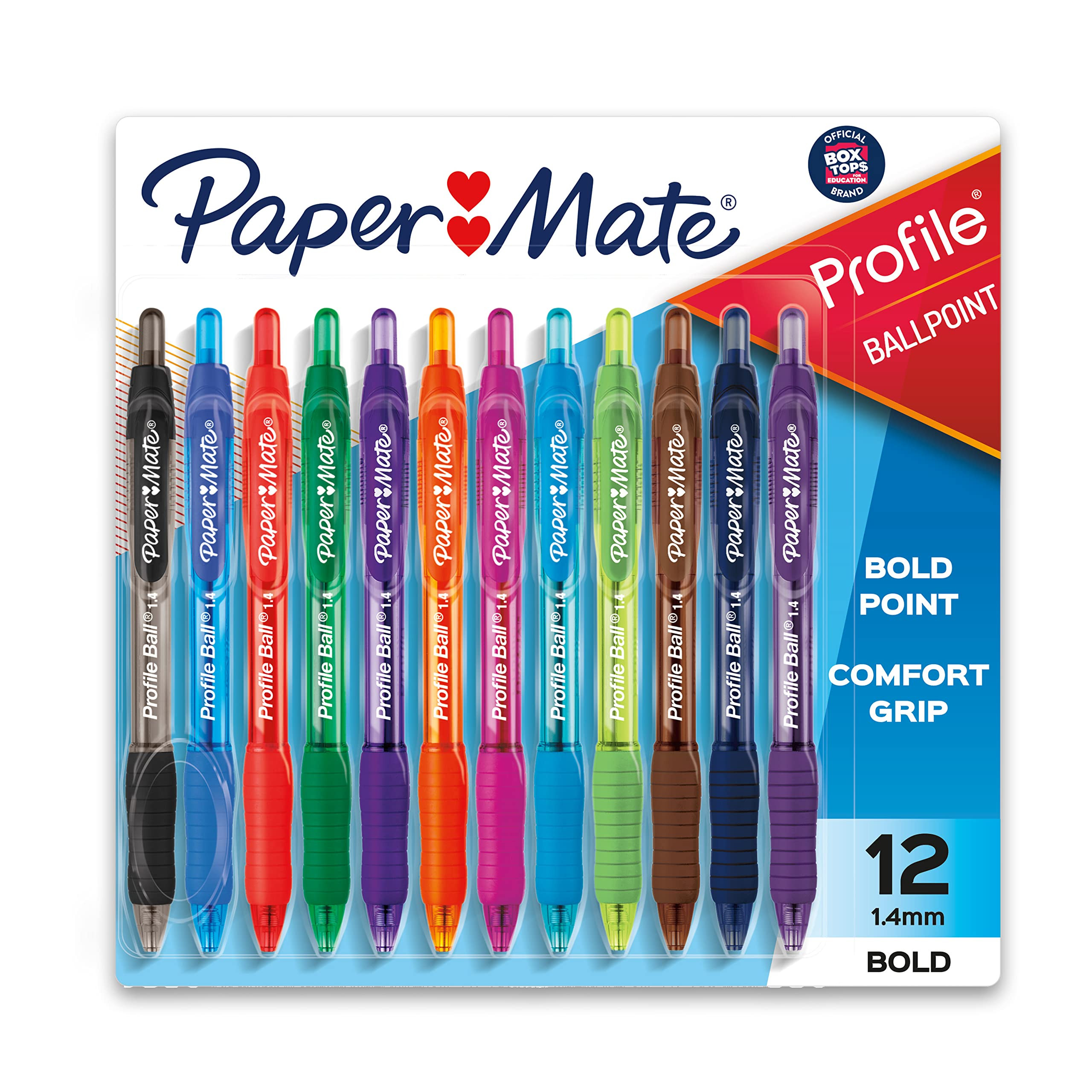 Paper Mate Profile Retractable Ballpoint Pens, Bold (1.4mm), Assorted Colors, 12 Count | Amazon (US)