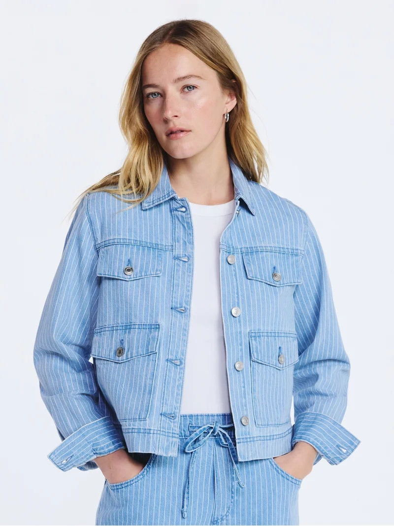 Free Assembly Women's Striped Denim Jacket, Sizes XS-XXL | Walmart (US)