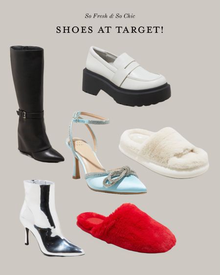 Currently in stock at Target! Cutest shoes, slippers and boots!
-
Sale boots - silver booties pointed toe kitten heel - black tall boots fold over style a new day - fluffy platform slippers - fluffy flat mules - blue crystal bow shoes - white chunky platform loafers - black chunky platform loafers - gift guide for her - gifts for her - teen girl gifts - party shoes - holiday party shoes - Christmas outfit shoes - holiday outfit shoes - affordable knee high black boots - affordable metallic silver boots 

#LTKshoecrush #LTKstyletip #LTKparties