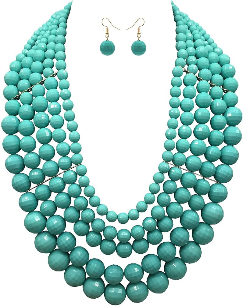 5 Layered Beaded Statement Chunky Necklaces For Women - Multi Strand Colorful Bead Layered Bib Ne... | Amazon (US)