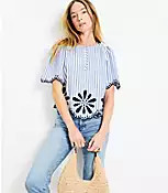 Floral Eyelet Stripe Poplin Top | LOFT