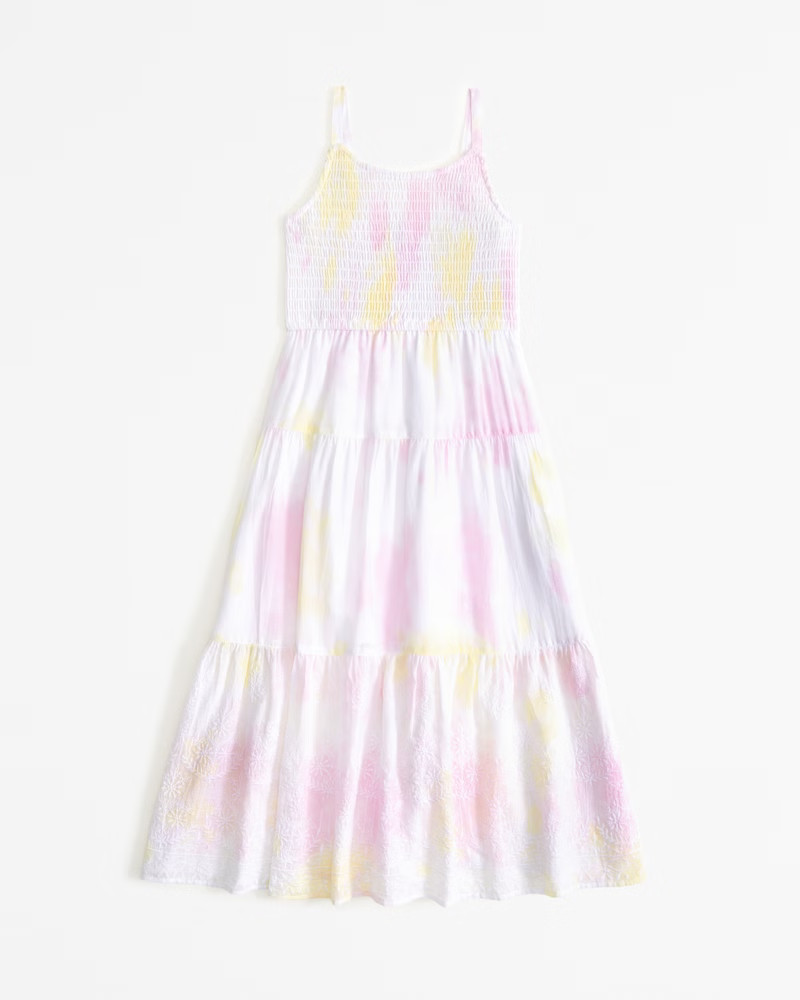 smocked embroidered maxi dress | Abercrombie & Fitch (US)