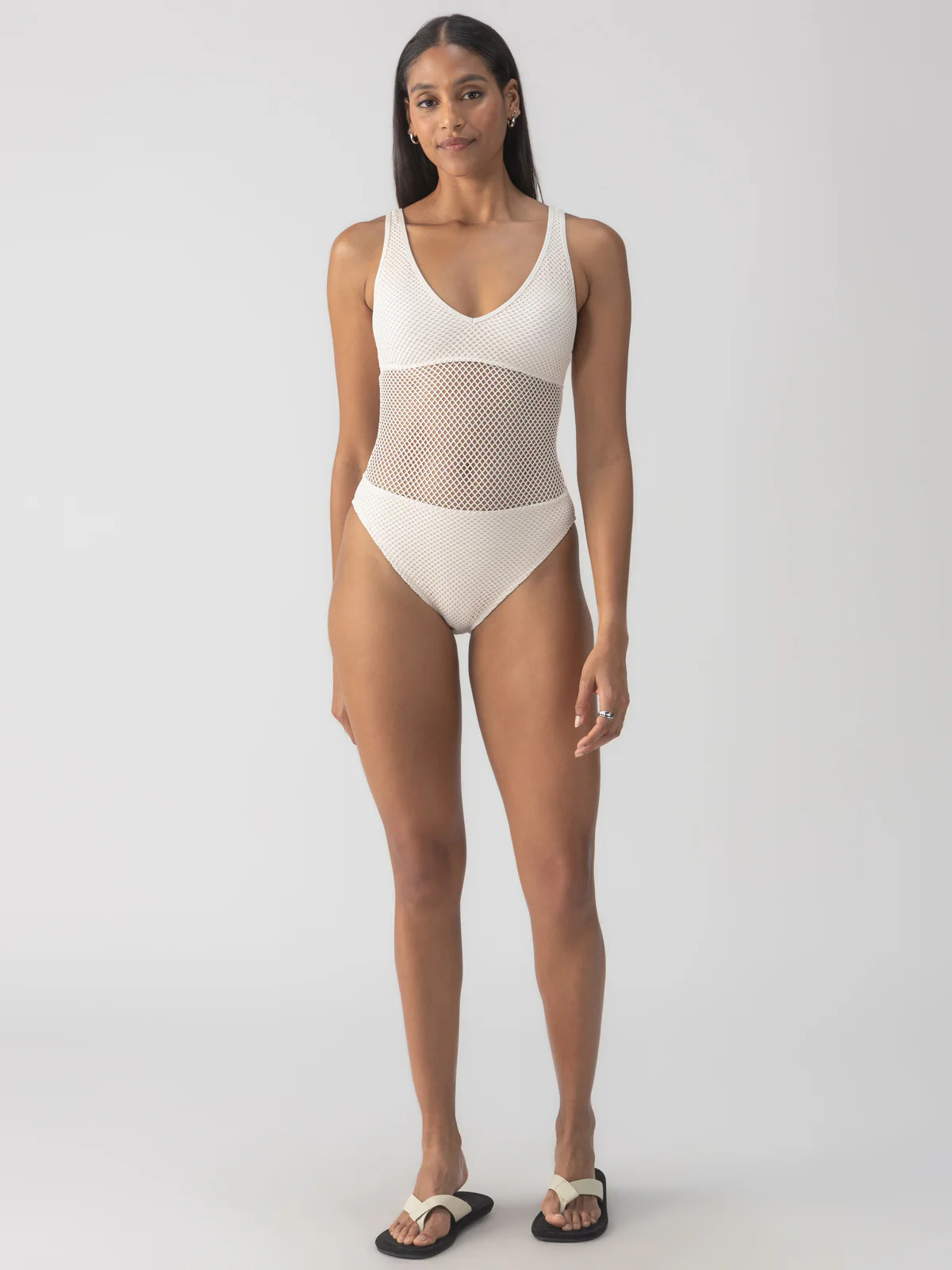Sea Crochet High Leg Scoop Neck One-Piece White Sand | Sanctuary Clothing