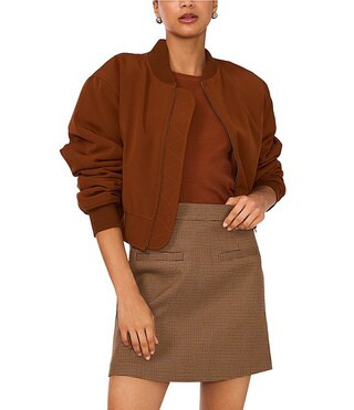 Banded Collar Long Sleeve Cropped Bomber Jacket | Dillard's