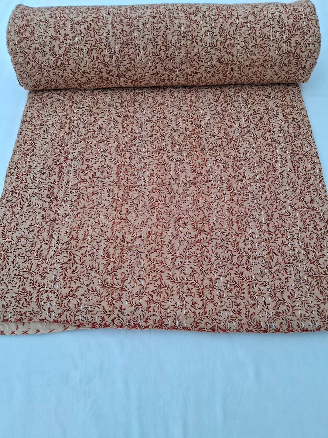 Indian Handblock Print Bedding Bedspread Full-size Queen Quilt Hand Stitched Quilt Netural Colore... | Etsy (US)