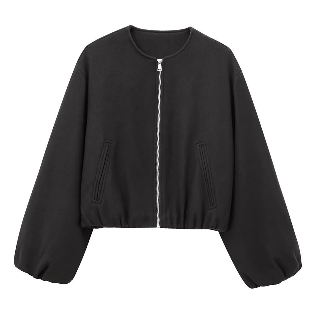 Womens Cropped Bomber Jacket Casual Zip Up Varsity Jackets Trendy Outwear Coats with Welt Pockets | Amazon (US)