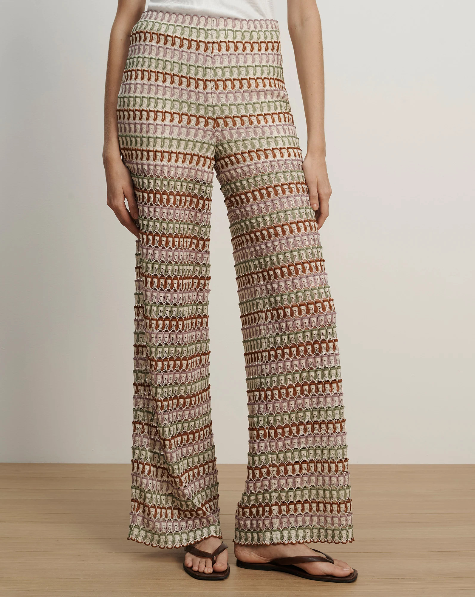Fatima Crochet Wide-Leg Pant in Deep Ochre & White Stripes | Veronica Beard | Veronica Beard