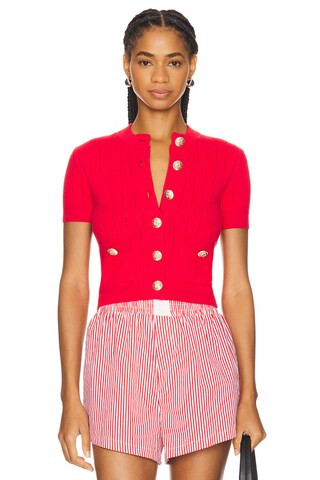 Romie Short Sleeve Cardigan in Red | Revolve Clothing (Global)
