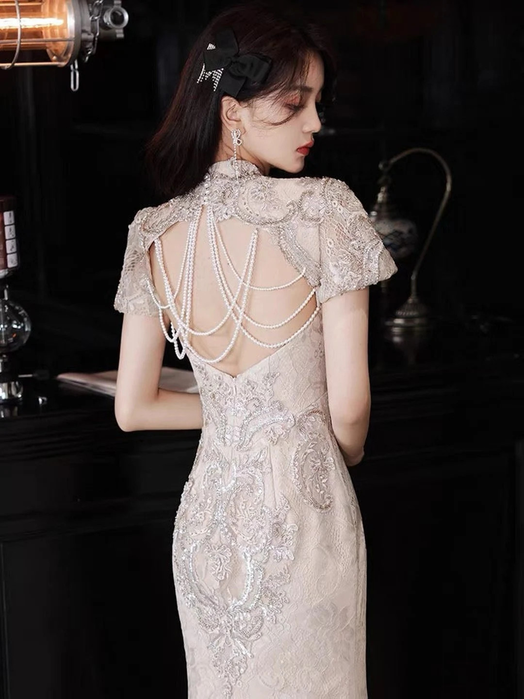 Customized Available Qipao Fishtail Wedding Dress Grey Chinese - Etsy | Etsy (US)