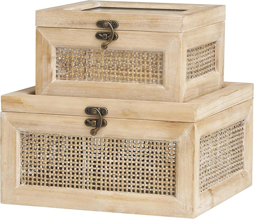 Deco 79 Wood Decorative Box Glass Top Decorative Keepsake Boxes with Rattan Side Panels and Bronz... | Amazon (US)