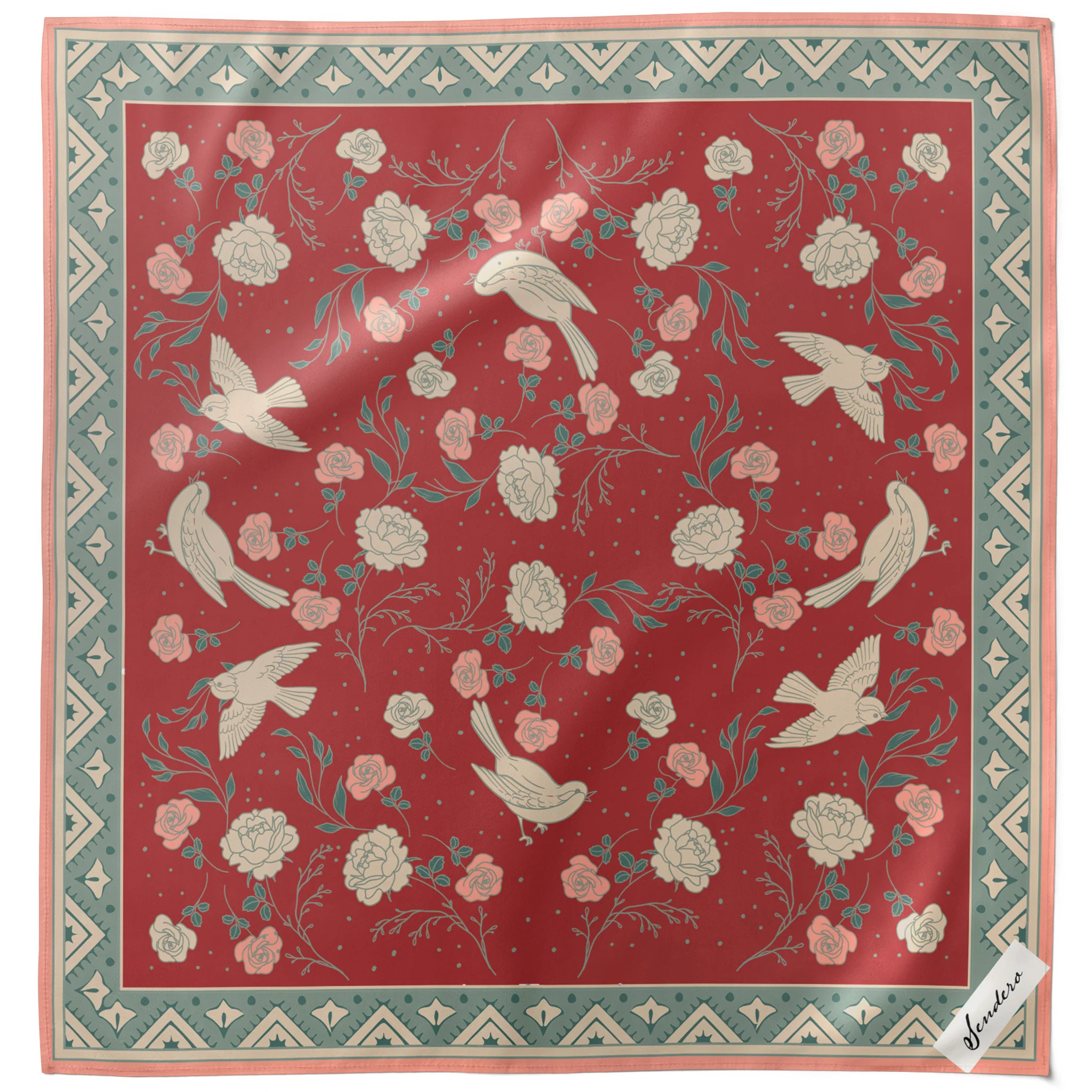 Rose Dove Bandana Scarf - Red/Teal | Sendero Provisions Co.