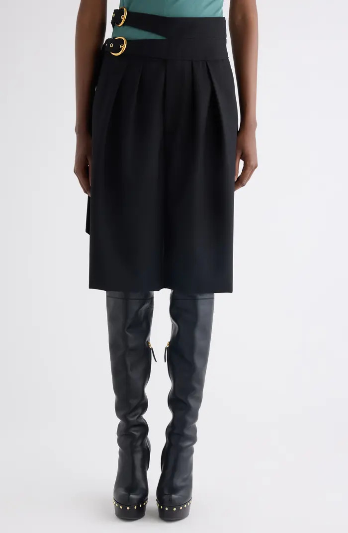 Buckle Keyhole High Waist Wool Shorts | Nordstrom