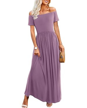 Amoretu Women's Dresses Strapless Flutter Short Sleeve Off Shoulder Maxi Dresses Smocked Loose Wo... | Amazon (US)