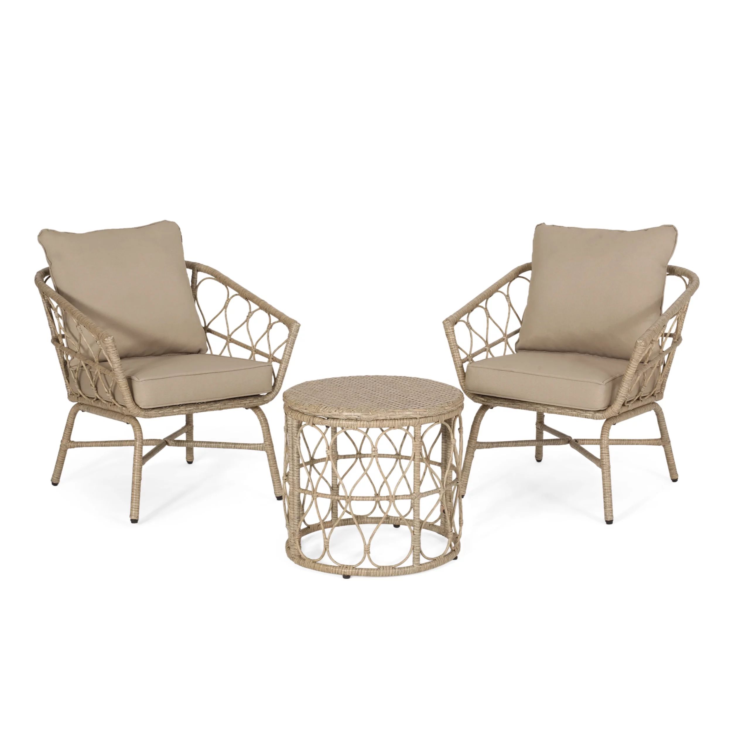 GDF Studio Colmar Outdoor Wicker 3 Piece Chat Set with Cushions, Light Brown and Beige | Walmart (US)