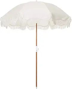 Business & Pleasure Co. Holiday Umbrella - 5' Lightweight White Fringe Beach Umbrella, 6.5' Tall ... | Amazon (US)