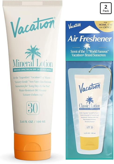 Vacation Mineral Lotion Sunscreen SPF 30 & Air Freshener Bundle, Non-Nano Zinc Oxide Formula, No ... | Amazon (US)