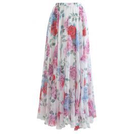 Romantic Moment Rose Print Maxi Skirt | Chicwish