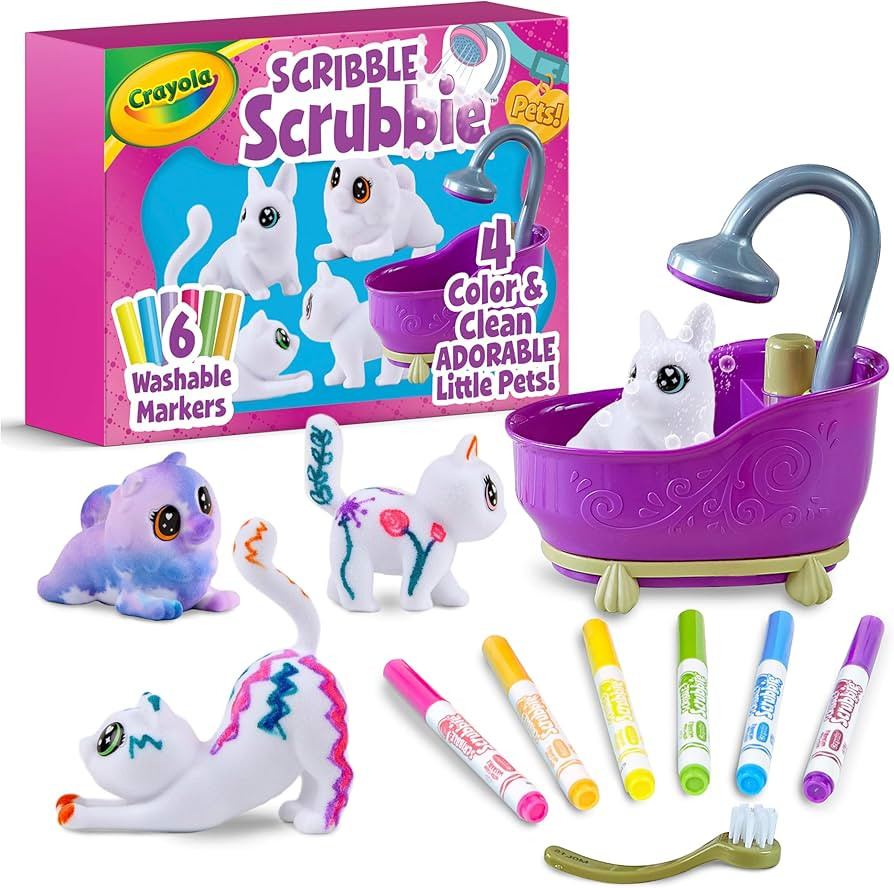 Crayola Scribble Scrubbies Glam Pack (4 Pets), Holiday for Kids, Washable Pet Care Toy, Coloring ... | Amazon (US)