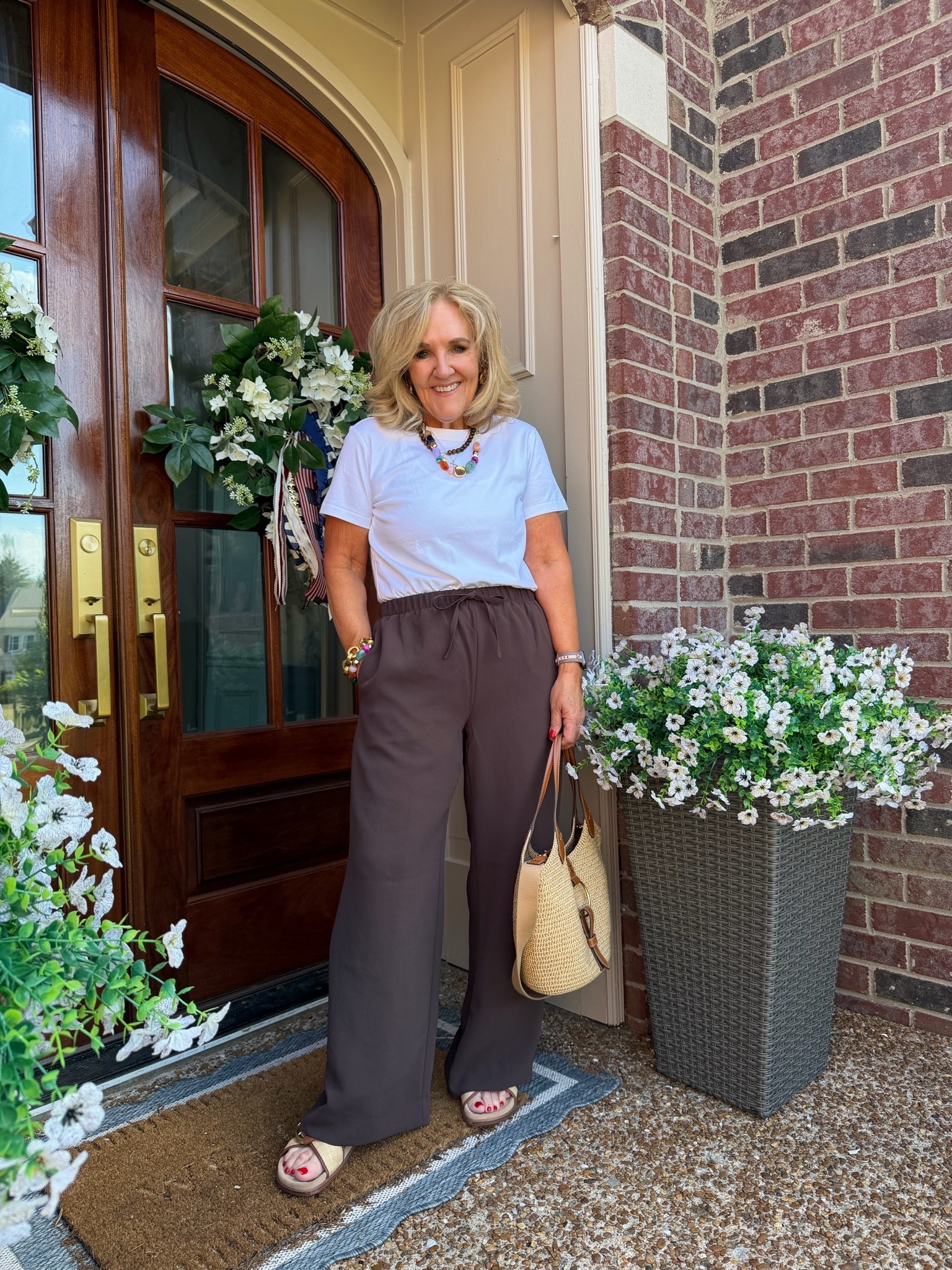Tee size medium 
No wrinkle best travel or work pants are also great summer pants size med reg and I had them hemmed. 
10% off my bag code NANETTE

#LTKOver40 #LTKootd #LTKSeasonal