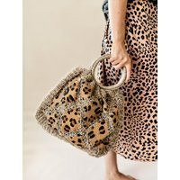 Hand Painted Leopard Print Woven Tote, Handmade Leather Handbag, Animal Tote Bag, Unique Womens Gift | Etsy (US)