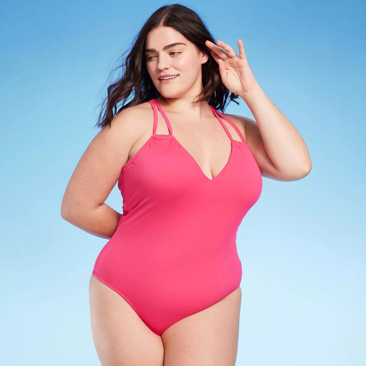 Women's Tunneled Plunge One Piece Swimsuit - Shade & Shore™ Pink 24 | Target