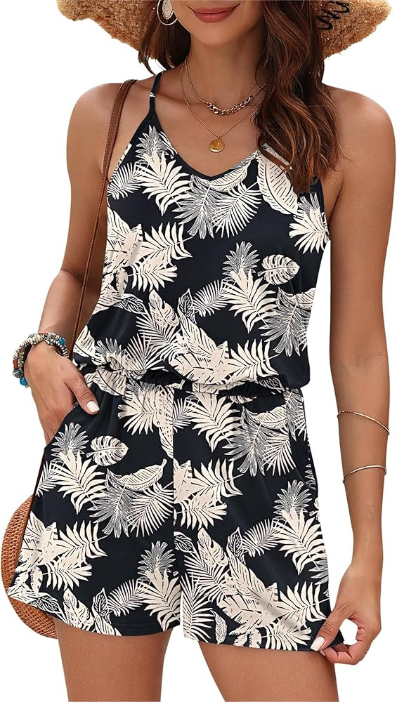 MISFAY Womens Summer Loose V Neck Spaghetti Strap Short Jumpsuit Rompers 2026 | Amazon (US)