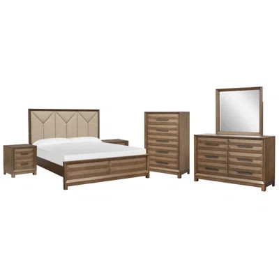 Fidler Upholstered Panel Bed 2 Nightstands Drawer Dresser With Landscape Mirror And Drawer Chest | Wayfair North America