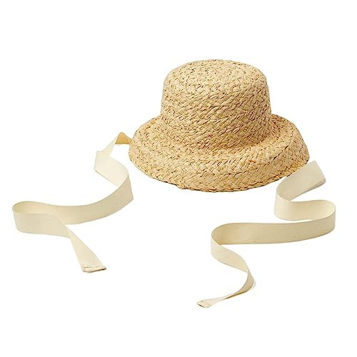 BIBABLYKE Girls Straw Hat, Beige, Sun Protective, Flat Top, Wide Brim, Breathable, Adjustable Strap, Universal Size 3-9Y | Amazon (US)