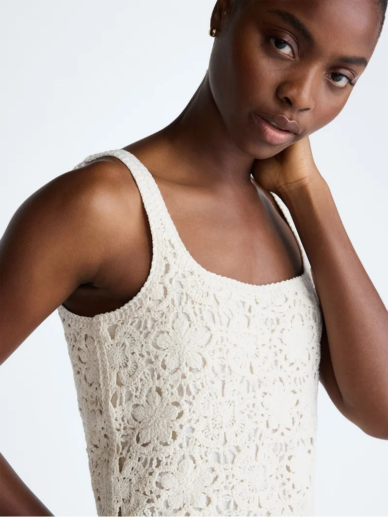 Scoop Women's Square Neck Crochet Cotton Tank Top, Sizes XS-XXL | Walmart (US)