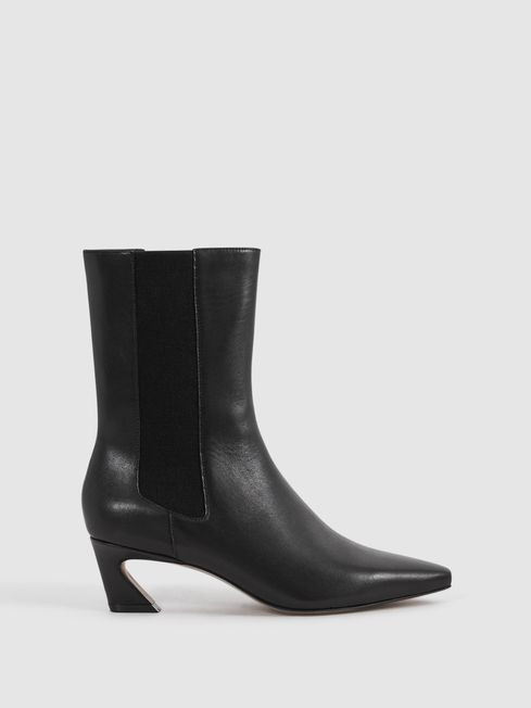 Leather Kitten Heel Chelsea Boots in Black | Reiss UK