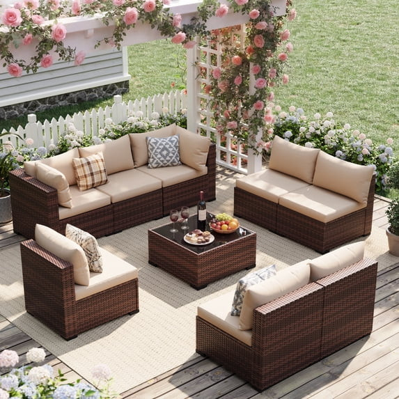 UDPATIO Patio Furniture Sets, Modular Rattan Outdoor Patio Sectional Furniture Sofa Set, Wicker P... | Walmart (US)