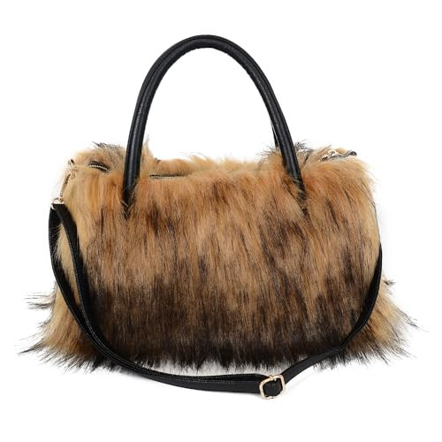 YLTXZDJNZ Womens Faux Fur Shoulder Bag Furry Purse Handbag Crossbody Bag with Shoulder Strap (Brown) | Amazon (US)