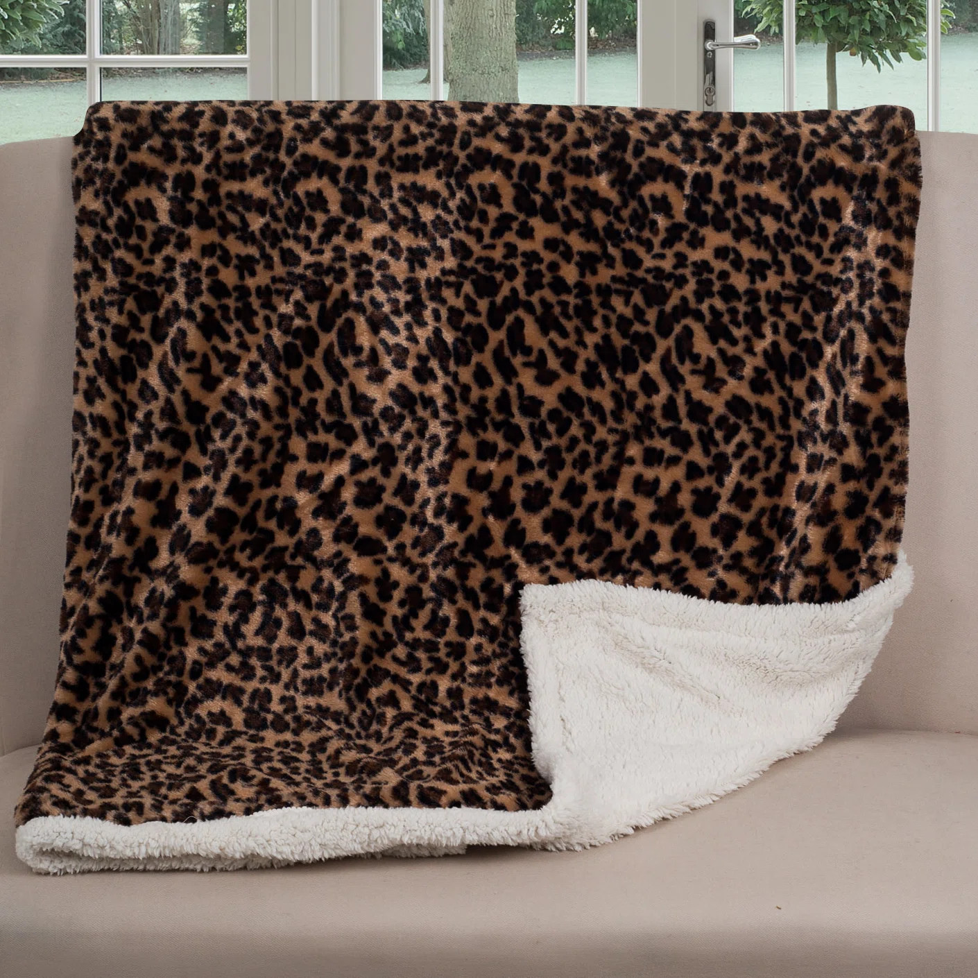 Lavish Home  Sherpa Leopard Fleece Throw Blanket - 50x60-Inch Machine-Washable Reversible Throw -... | Wayfair North America