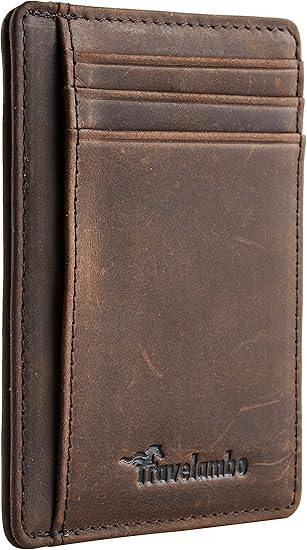 Travelambo Front Pocket Minimalist Leather Slim Wallet RFID Blocking Medium Size | Amazon (US)