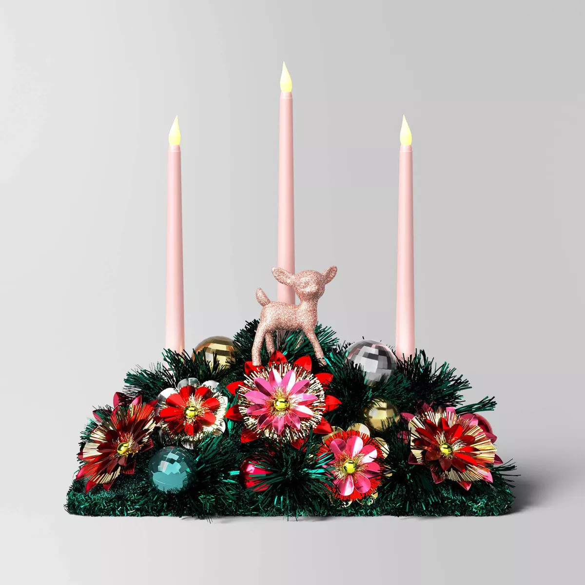 Christmas Lit Tinsel Centerpiece with Led Candolier Decor-Red/Pink - Wondershop™ | Target