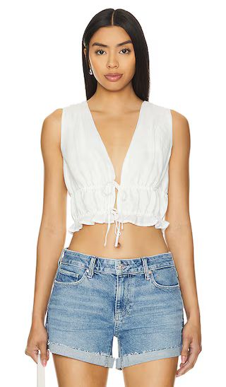Air Linen Tie Front Top in White | Revolve Clothing (Global)