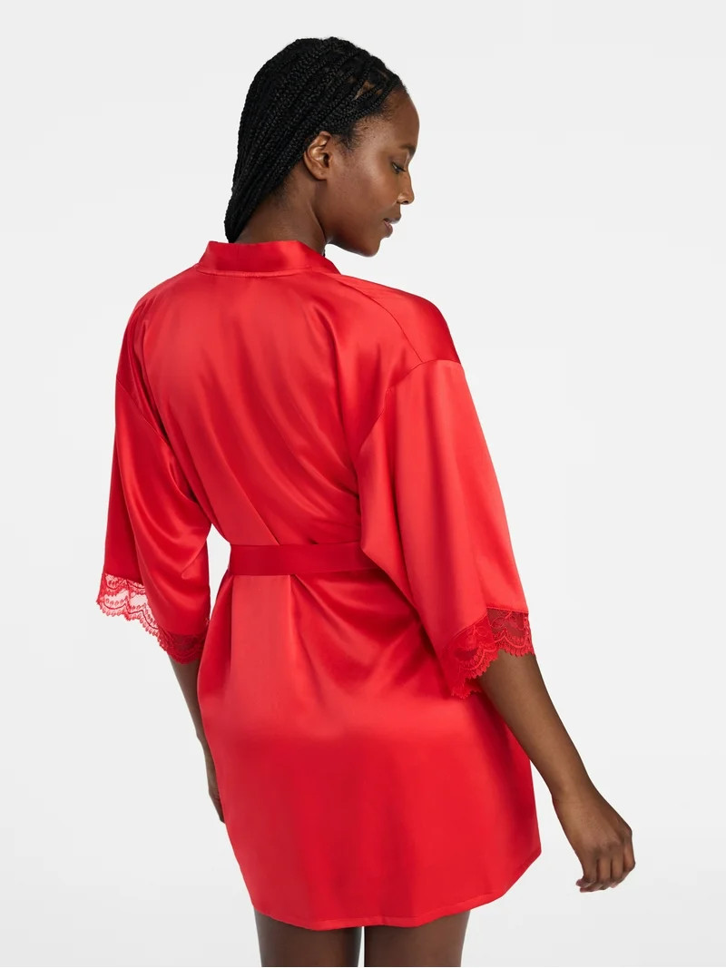 Joyspun Women’s Lace Trim Satin Robe, Sizes S-3X | Walmart (US)