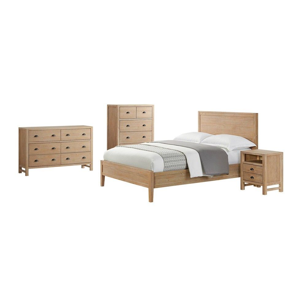 4pc Queen Arden Wood Bedroom Set with 2 Drawer Nightstand Light Driftwood - Alaterre Furniture | Target