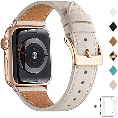 Bestig Band Compatible for Apple Watch 38mm 40mm 42mm 44mm, Genuine Leather Replacement Strap for... | Amazon (US)