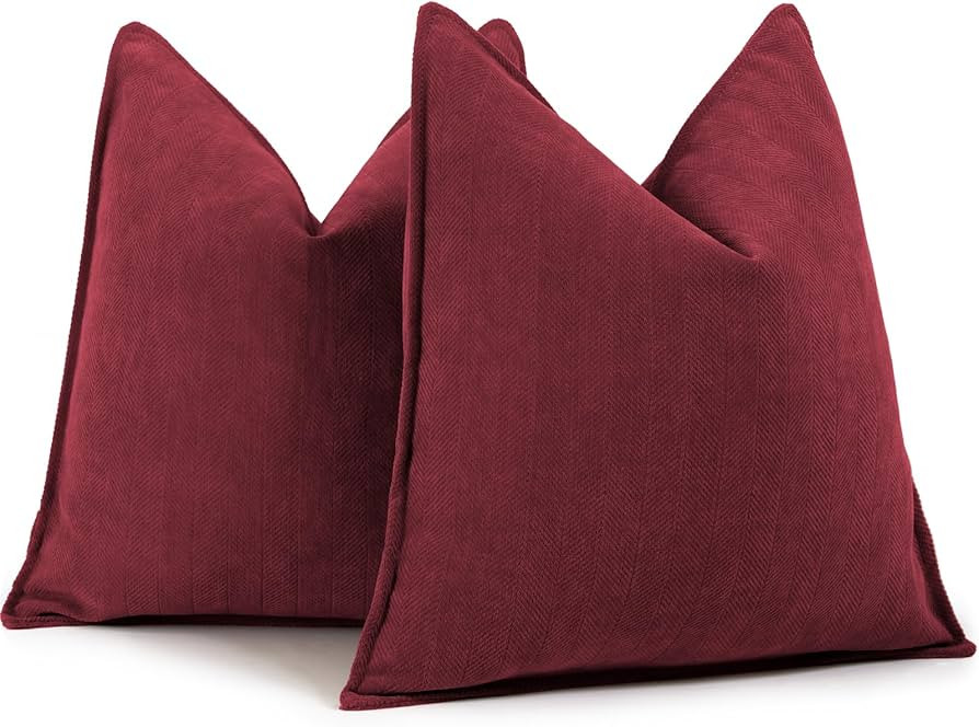 ZWJD Burgundy Pillow Covers 18x18 Set of 2 Chenille Throw Pillow Covers with Elegant Design Soft ... | Amazon (US)
