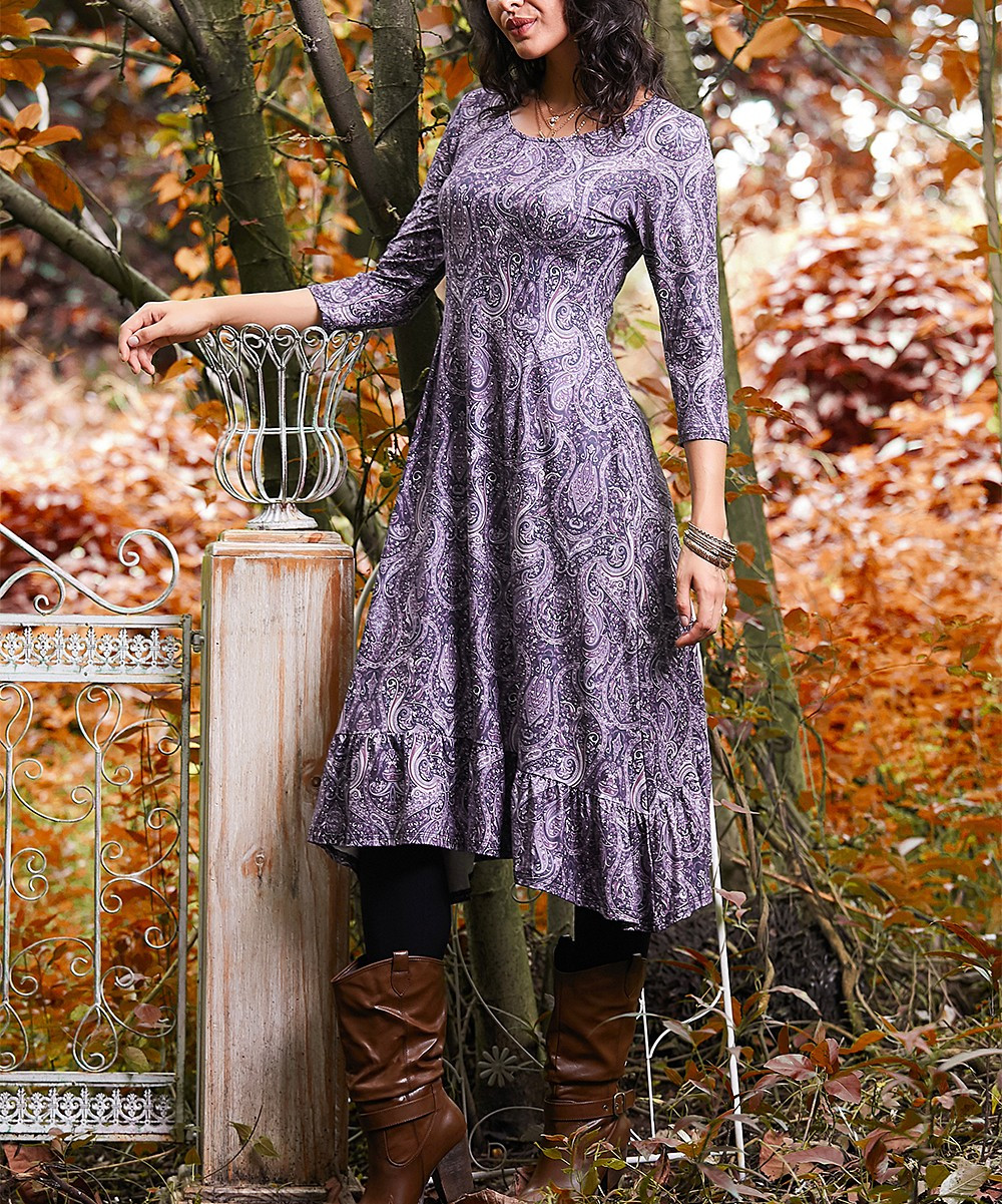 Reborn Collection Women's Maxi Dresses Purple - Purple Paisley Ruffle-Hem Midi Dress - Women & Plus | Zulily