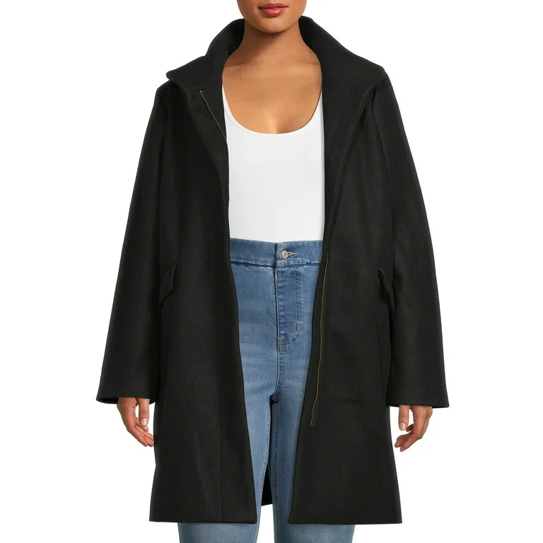 Time and Tru Women’s and Women's Plus Faux Wool Funnel Neck Coat | Walmart (US)